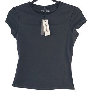 NWT Garage SoftActive Open Back Tee Jet Black Short Sleeve Sz S